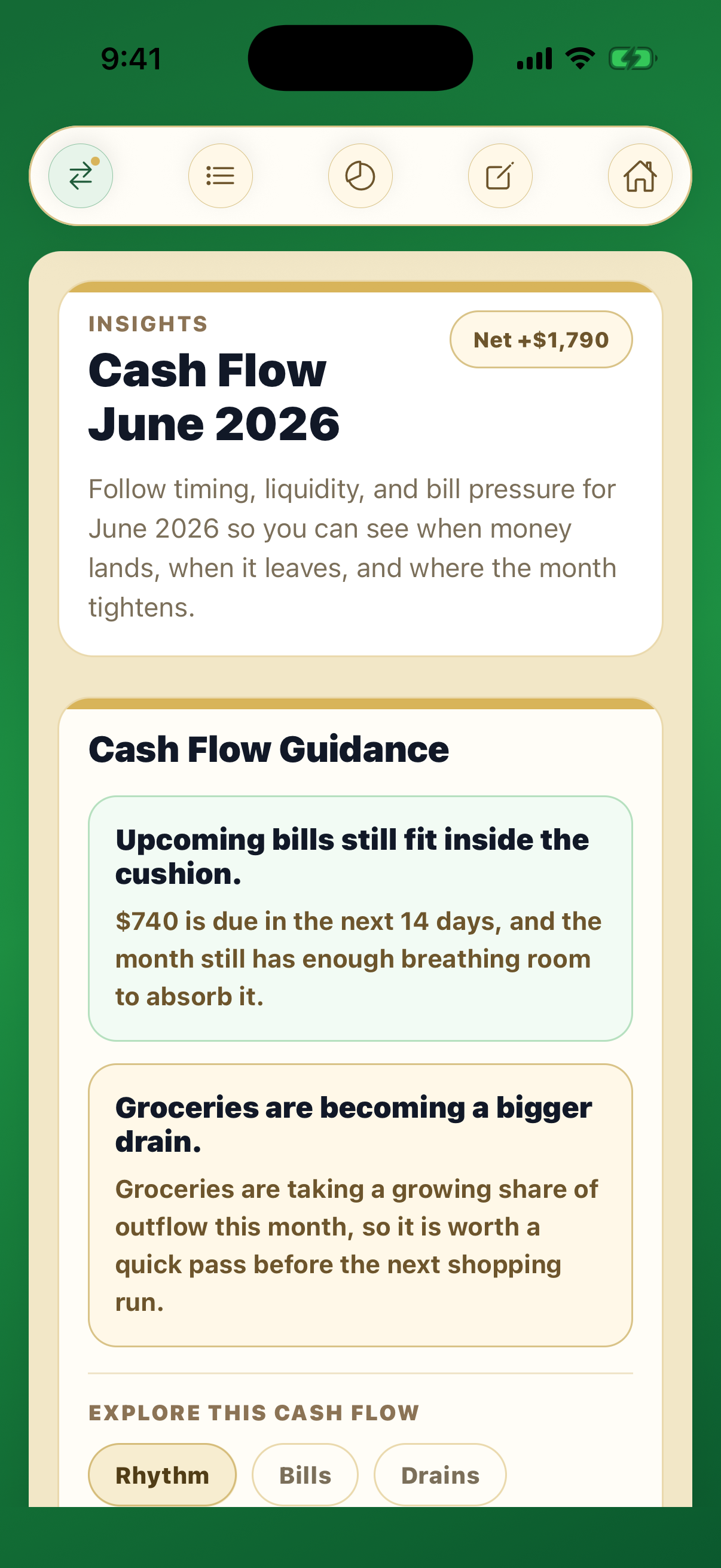 Centscribe cash flow screen