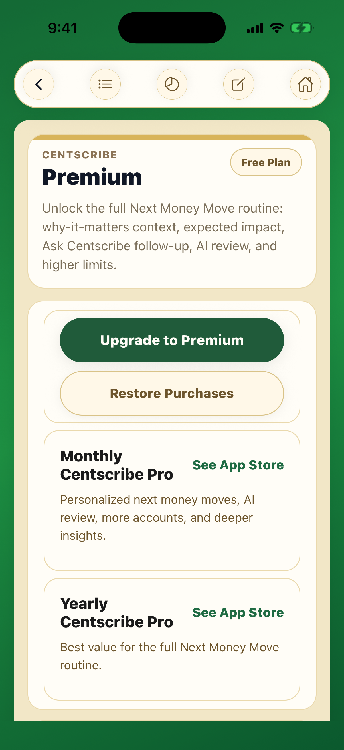 Centscribe premium screen